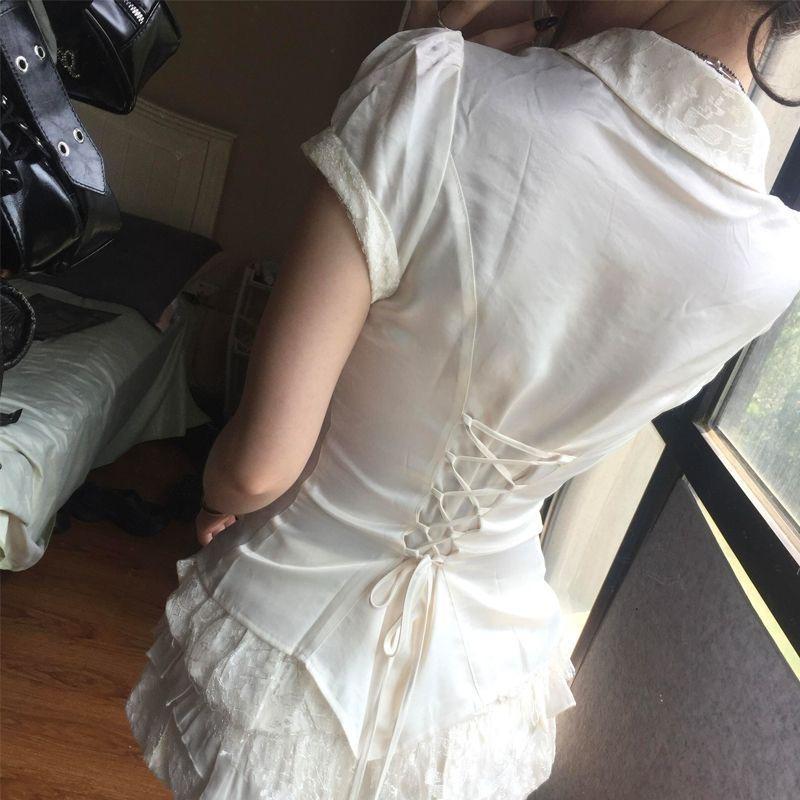 VAYLA Y2k Vintage Satin Lace Slim 2 Piece Set Women Chic Short Sleeve Shirt + Puffy Low Rise Bud Culottes Aesthetic Grunge Sexy Outfit