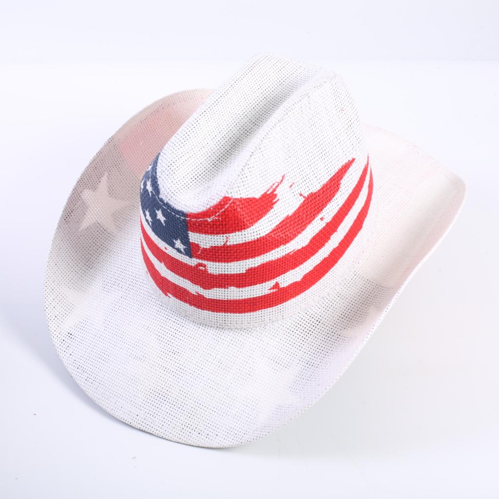American Flag Cowboy Hat Popular Men's and Women's Sunshade Top Hat Independence Day Party Western Style Fashion Straw Hat