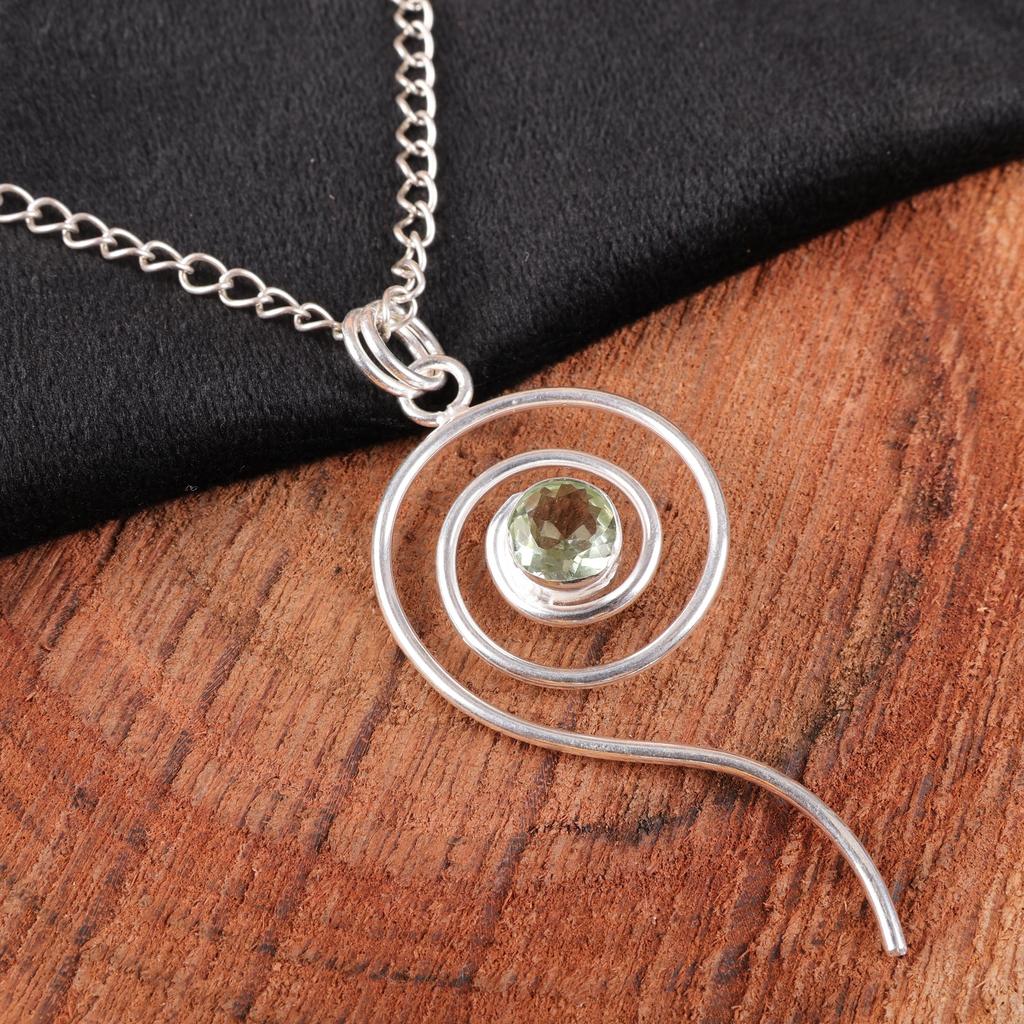 Green Amethyst Gemstone Pendant, 925 Solid Sterling Silver Pendant, Handmade Meditation Jewelry, Gift For Mother Day