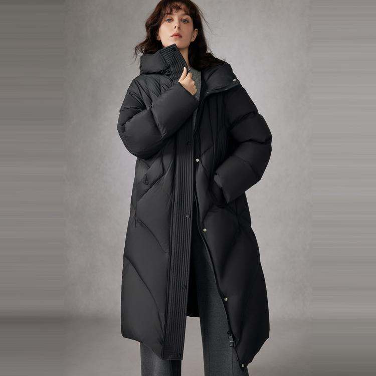 ELLE French Casual Basic Loose Versatile Long Sleeve Hooded Warm Long Puffer Coat Women Outerwear EY52082