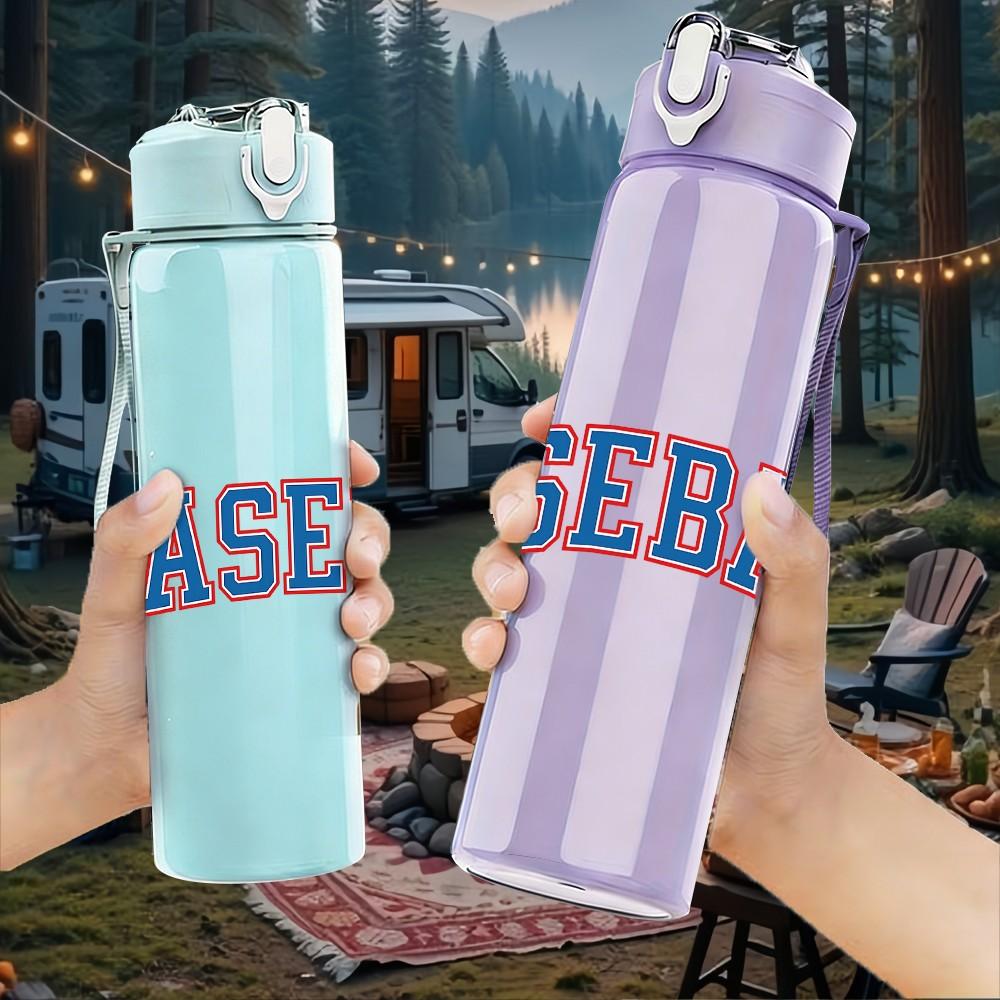 1PC Baseball Sport Text Logo Print 750ml Color Plastic Sports Water Bottle Leakproof Flip Straw Lid Suitable for Sports Office Home Use