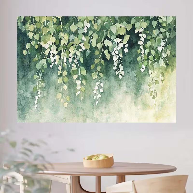 2D Watercolor Green Hanging Ivy Leaf Minimal Wall Art Backdrop 47.2x31.5inch/120*80cm