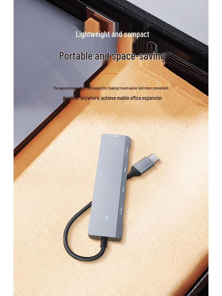 Type-C Five-in-One Hub: PD100W Fast Charging with USB3.0/Type-C Expansion.