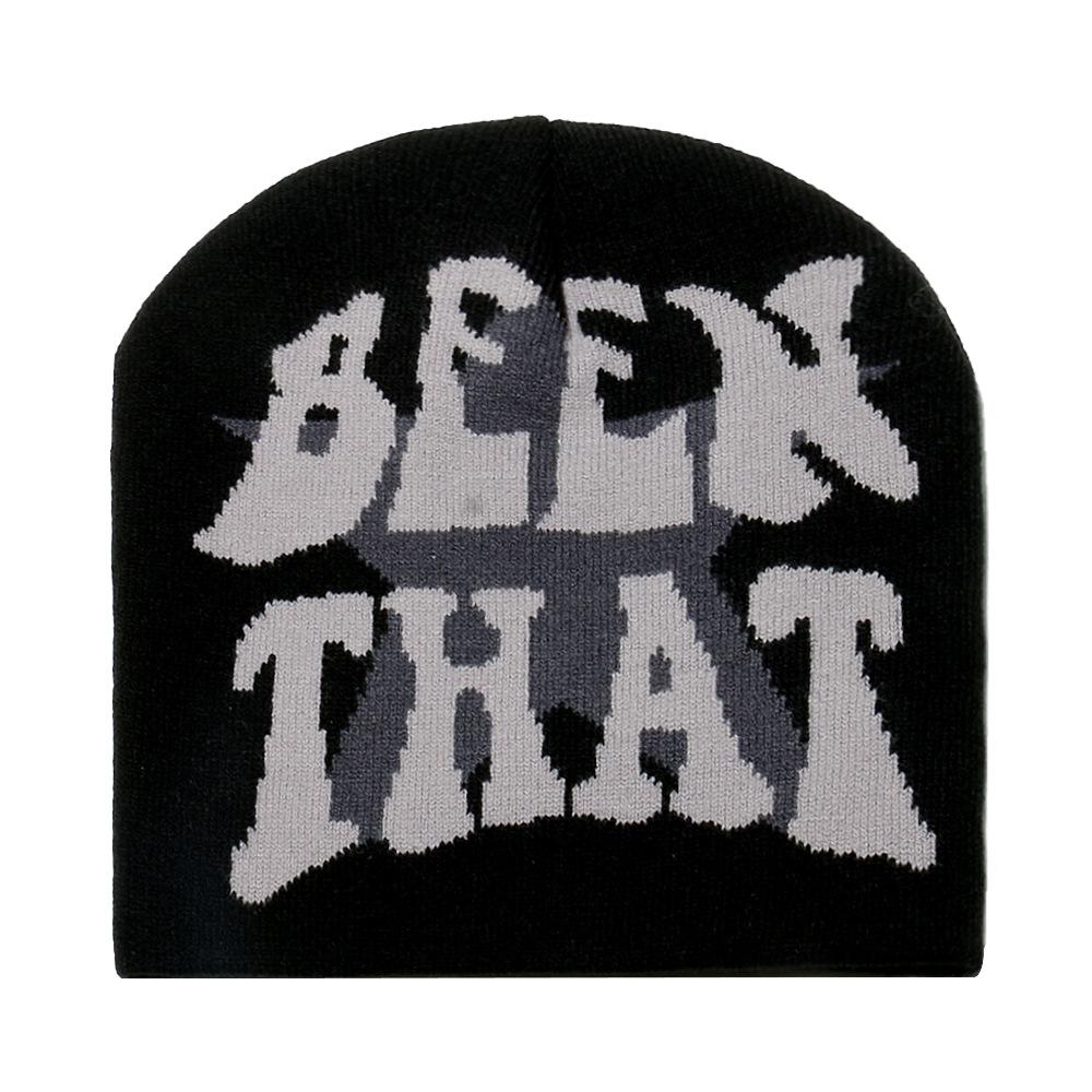 

Шапка жаккардовая шерстяная Temu осень-зима, шапка-ушанка для верховой езды на открытом воздухе, вязаная шапка с пентаграммой и надписью, мужская и женская M（56-58cm）