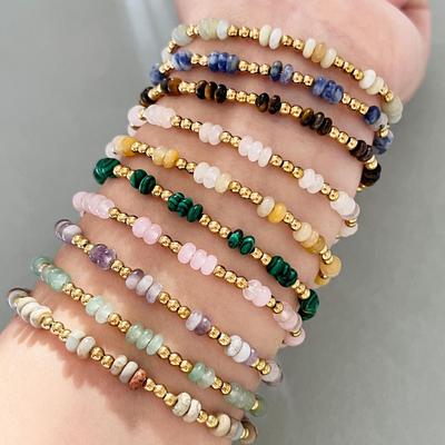 Handmade Bohemian Stone Bead Bracelet with Stainless Steel Chain for Women