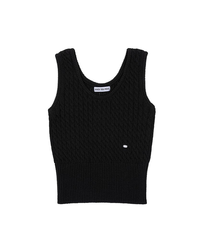 WHEN YOU MOVE Silver Logo Cable Knit Vest Black