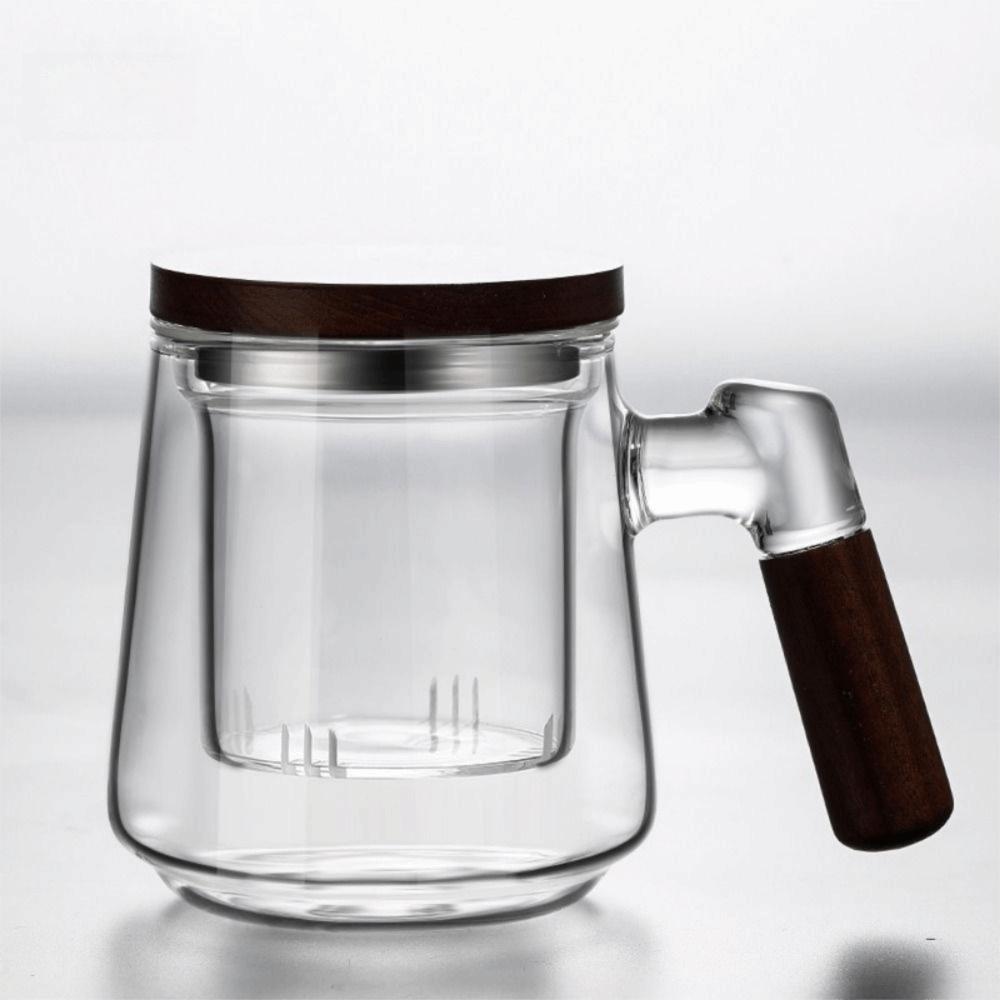 Wood Handle Tea Separation Mug with Lid Tea Maker Smooth Surface Clear Teapot  Office Use