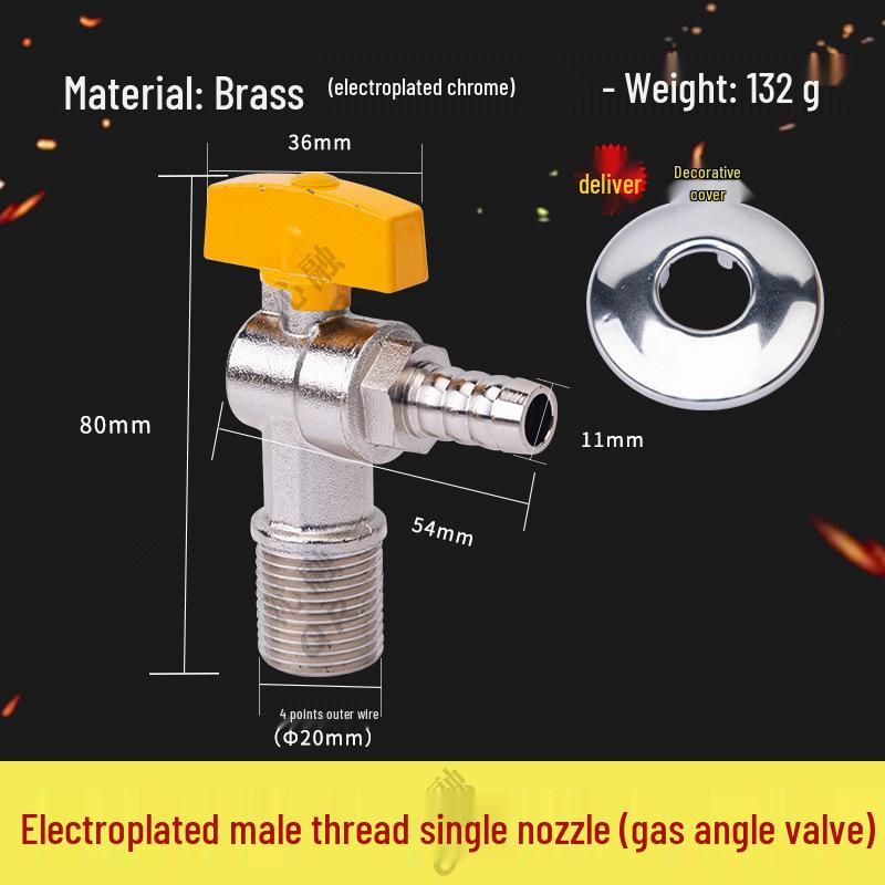 Thickened All-Copper 4-Point Natural Gas Ball Valve with Internal/External Thread and Single Nozzle Tee Switch
