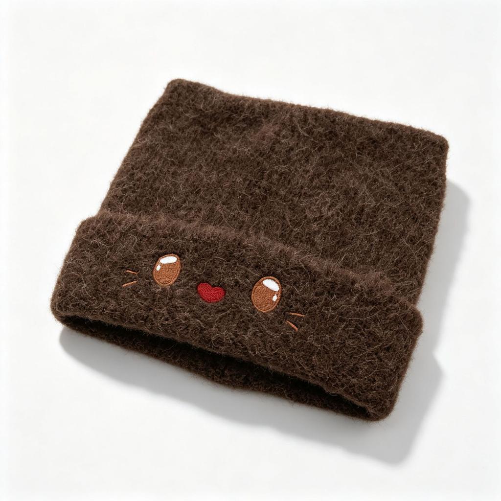 Soft sister cat ear knitted hat autumn and winter warm wool hat cat embroidery cold hat simple versatile hat women's
