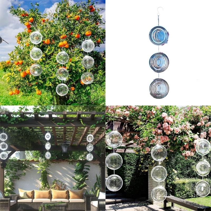 Rotating 3D Reflective Garden Ornaments Stainless Bird Scarer Outdoor Decorative Spinner Corrosion Resistant For Patios