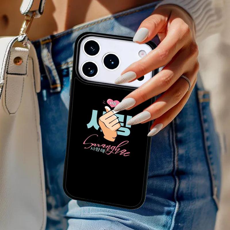 Cute Korean Font Saranghae I love you Phone Case For iPhone 17 Air 14 15 13 12 Max Cover For Apple 14 15 16 16e 11 Pro Max Plus