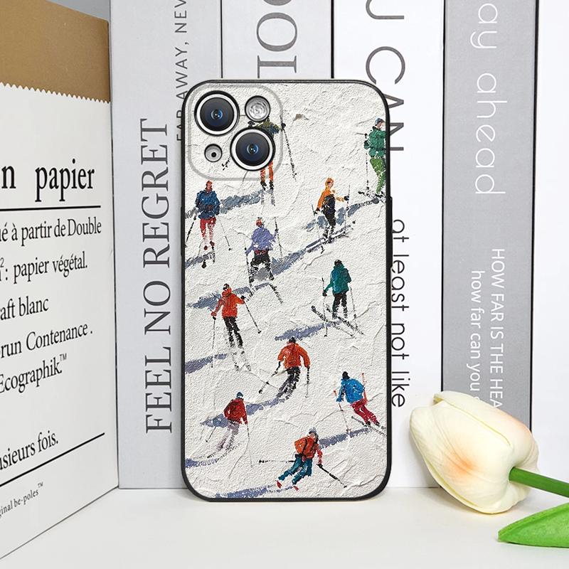 Oil Painting of Snow Scene Skiing Pattern Phone Case for iPhone 17 16 12 11 14 Plus 13 15 Pro Max 12 13 Mini X XS XR Soft Cover