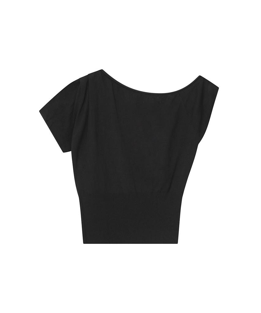 MISEKI SEOUL One Shoulder Sheer Knit Top Black