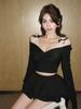 Women's Modal Cotton Lace Layer Long Sleeve Faux Two-Piece T-Shirt for Autumn