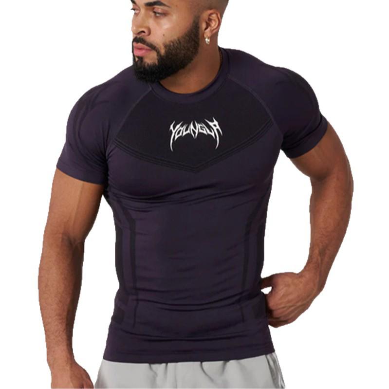 YOUNGAL Men's High Elastic Short Sleeve Fitness T-Shirt