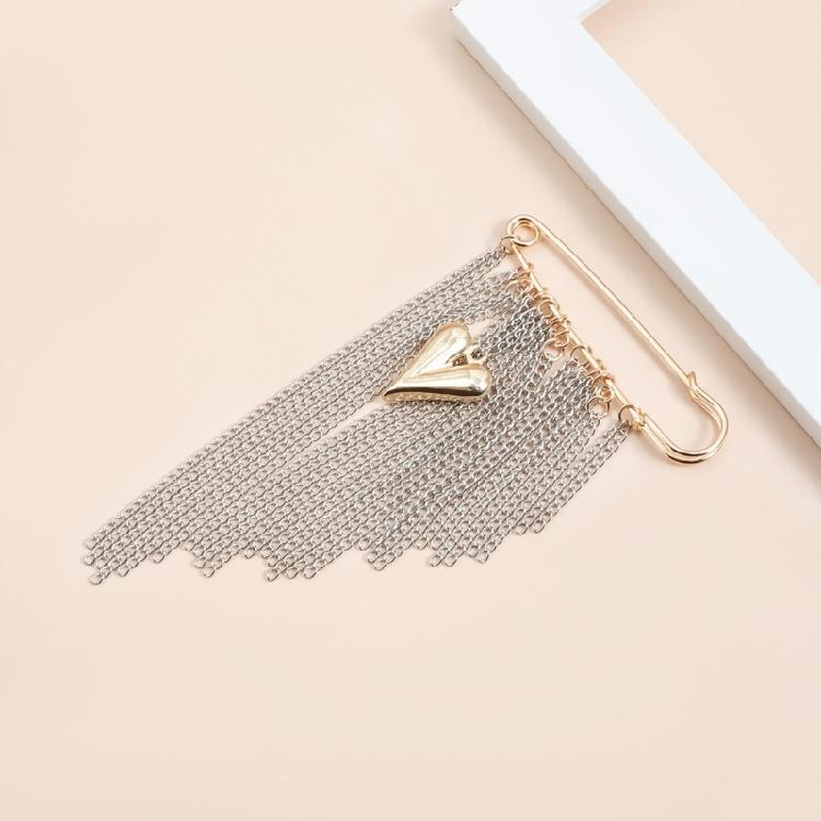 Women Fashion Brooch Heart Shape with Multiple Exaggerated Tassels Color Block Designs Alloy Accessory Gift