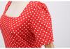 In-Stock Retro Polka Dot Hepburn Dress - Square Neck, Cinched Waist, Flared Skirt, Belted