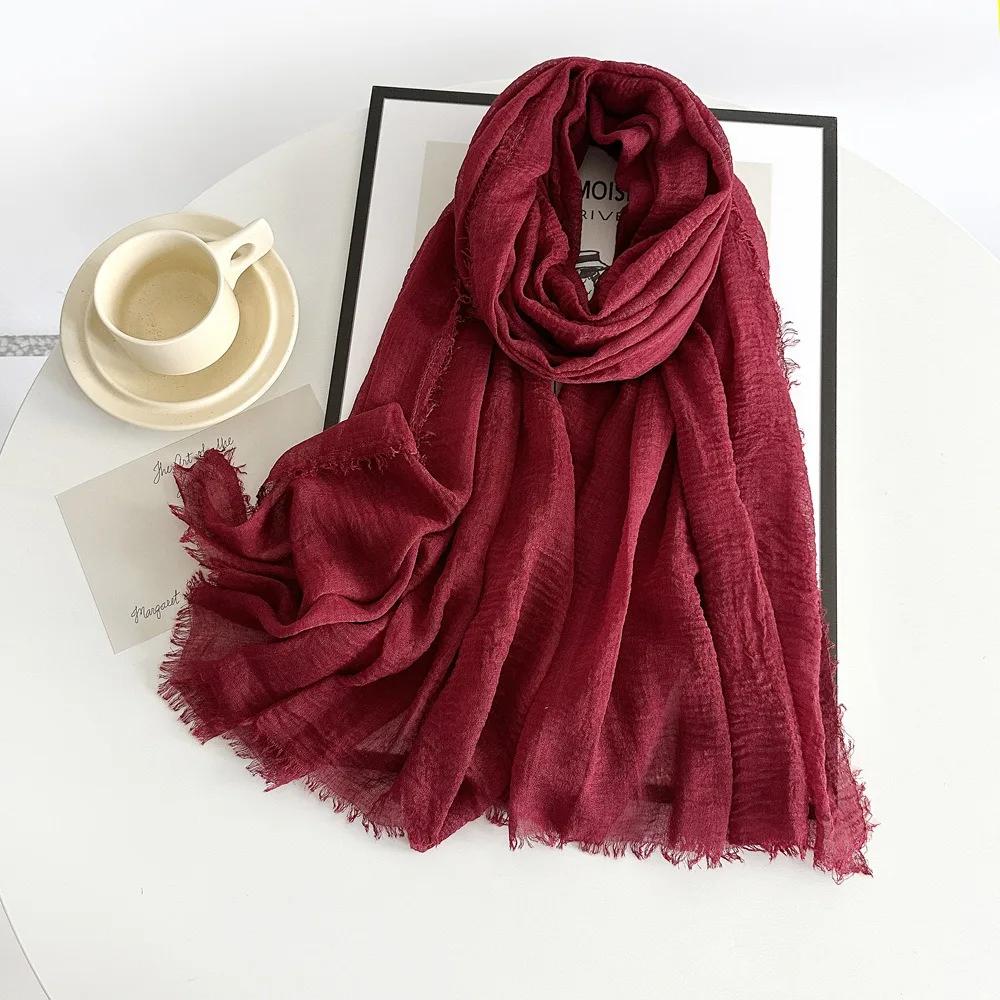 Blue Scarf Elegant Woman Chiffon Shawl Cotton Scarf Women Red Burgundy Scarf Scarves for Ladies XWJ09