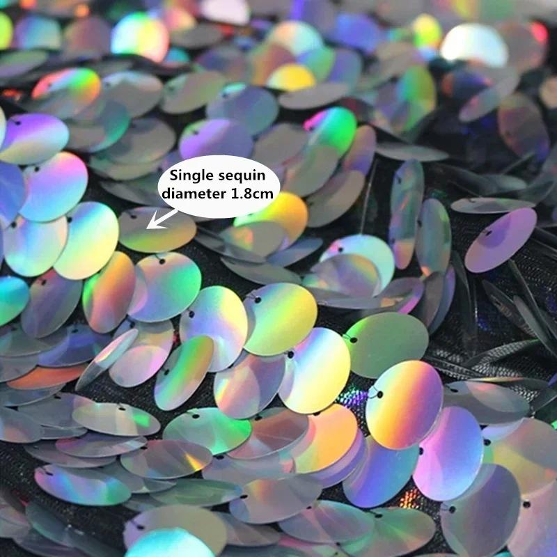 1,8 cm runder Paillettenstoff aus schwarzem Netzgarn, farbenfroh, für Hochzeiten, Geburtstage, Festivals, Partys, Bühnenhintergründe