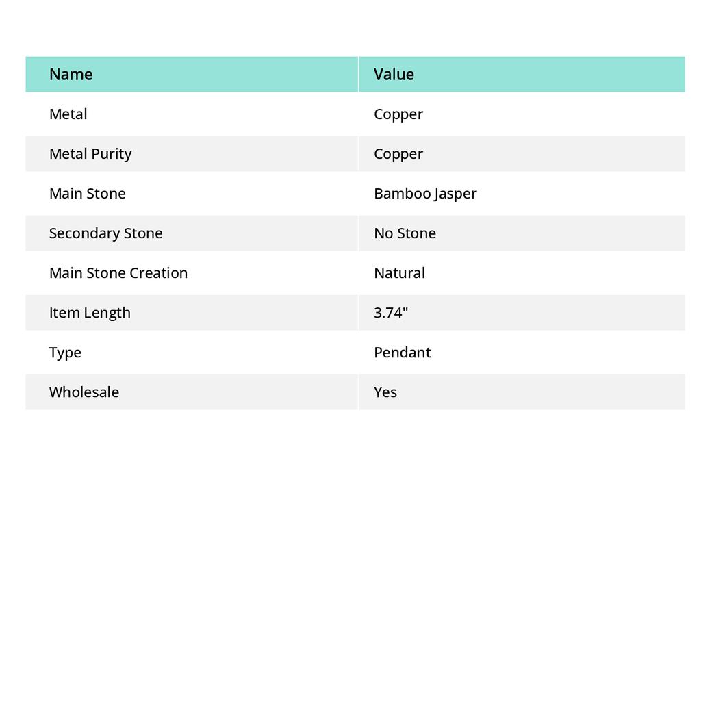 Natural Bamboo Jasper Gemstone Copper Wire Wrap Jewelry Pendant 3.74" d5Y11