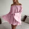 Autumn New Loose Off-shoulder Flared Sleeve Waist-cinching Dress, Stylish and Elegant for Casual Commuting