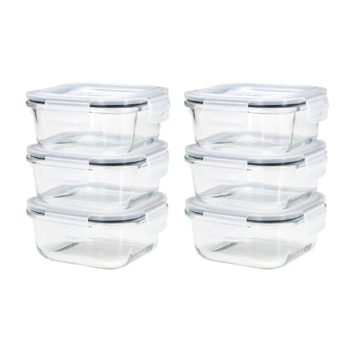 CB Japan Heat-Resistant Glass Storage Containers, Square, 520ml, Set of 6, Microwave, Dishwasher, and Boiling Water Safe