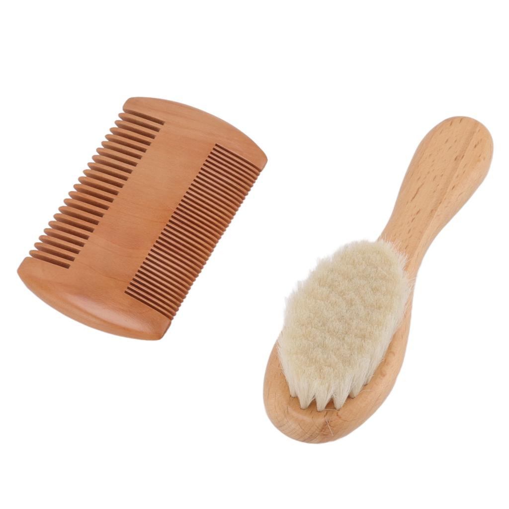 Wooden Baby Hair Brush and Comb Set Wool Brush Double Edged Comb for Baby Shower Newborn Hair