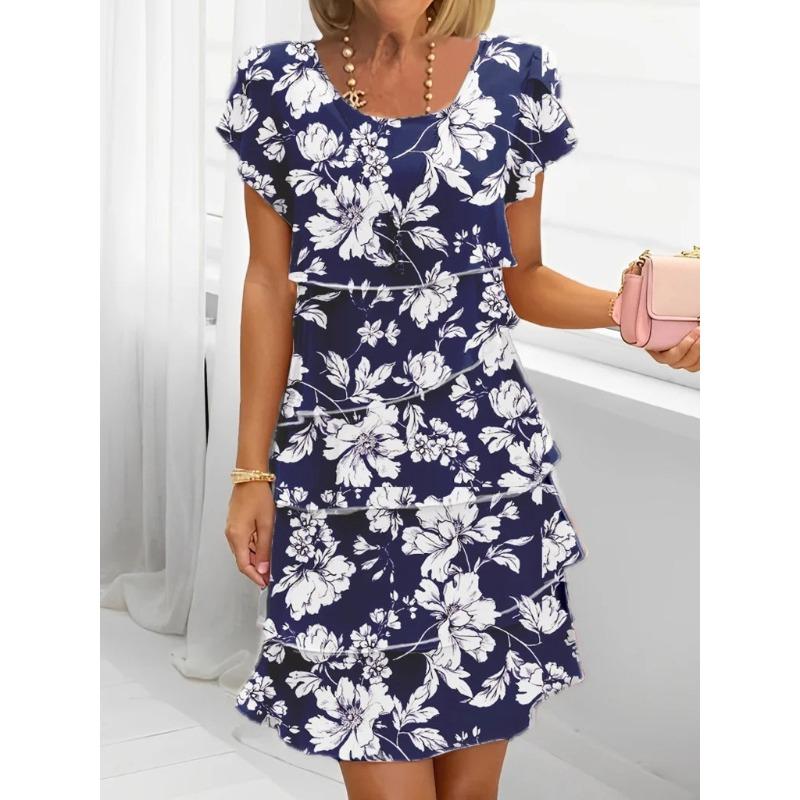 HNXC Abiti casual con scollo a V e maniche corte, estate e primavera, da donna