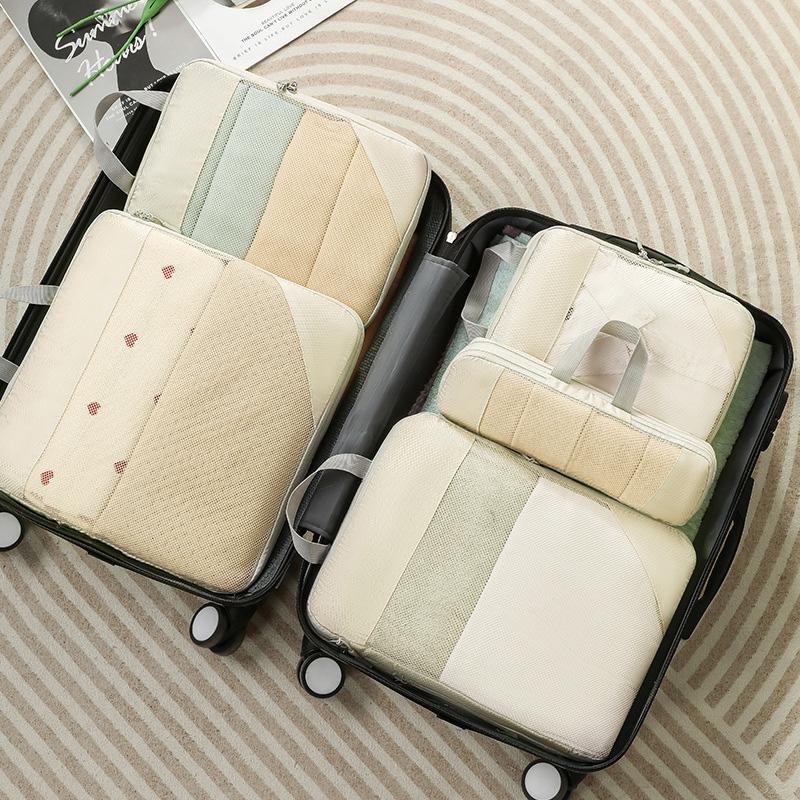 5pcs/set Compression Storage Bag Travel Mesh Surface Storage Bag Foldable Cube With Handle Clothes Organizer Travel Essential