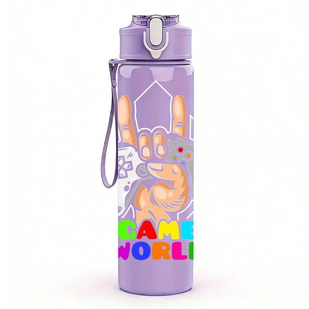1PC Bunny Hand Game World Color 750ml Color Plastic Sports Water Bottle Leakproof Flip Straw Lid Suitable for Sports Office Home Use