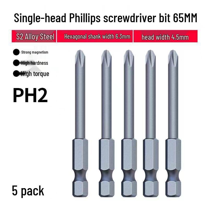Strong Magnetic Phillips S2 Single Head Hex Shank Screwdriver Bit for Hand Drill - Super Hard, Small Head.