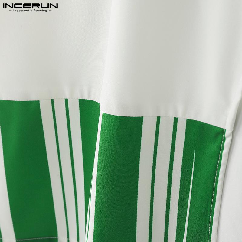 INCERUN Ανδρικά Μπλουζάκια Τοπ Μανίκι 3/4 Σκισίματα Ακανόνιστο Μπροστινό Σταυρωτό Ριγέ Ραφή Casual