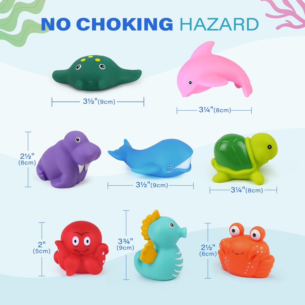 צעצועי אמבטיה LotFancy, 8 יחידות צעצועי אמבטיה ללא עובש לילדים בכל הגילאים, צעצועי אמבטיה לתינוקות ללא חורים לפעוטות, צעצועי אמבטיה של חיות ים ואוקיינוס
