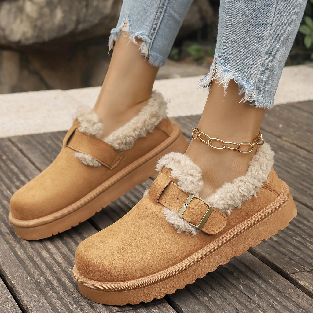 Fashion New Winter Retro Women Snow Warm Suede Leather Lazy Loafers Boots Shoes Woman Lady Female Flat Bottine Botas Warm Boots