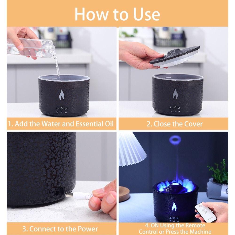 2 Lights Modes Flame Diffuser with Remote Control Air Humidifier Essential Oil Fragrance