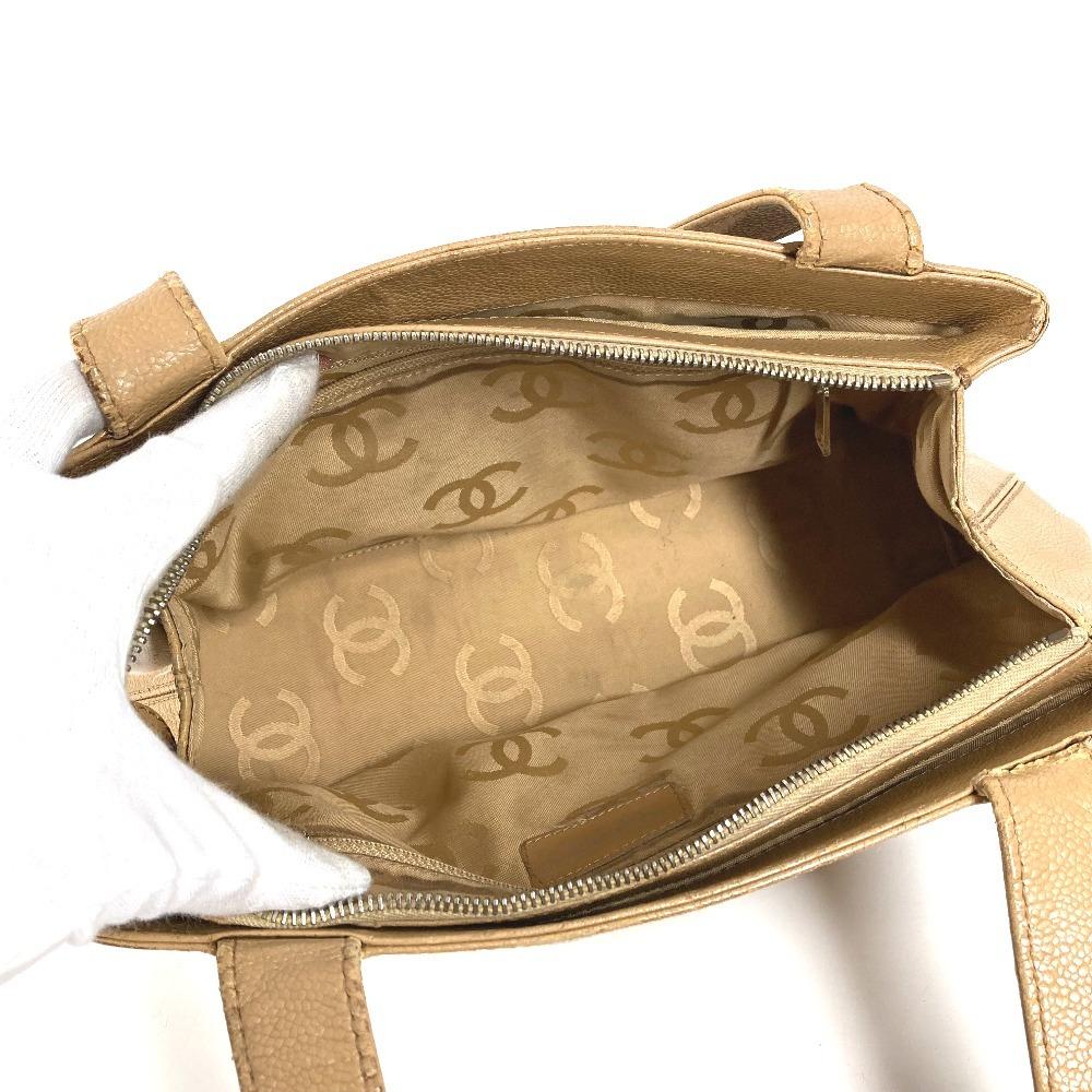 Chanel Vintage CC CC Mark Logo Tote Bag Shoulder Bag Caviar Leather Beige