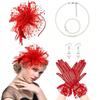 Vintage Bridal Hair Accessories Set Kentucky Derby Feather Headband Gloves Necklace Floral Bow Mesh Wedding