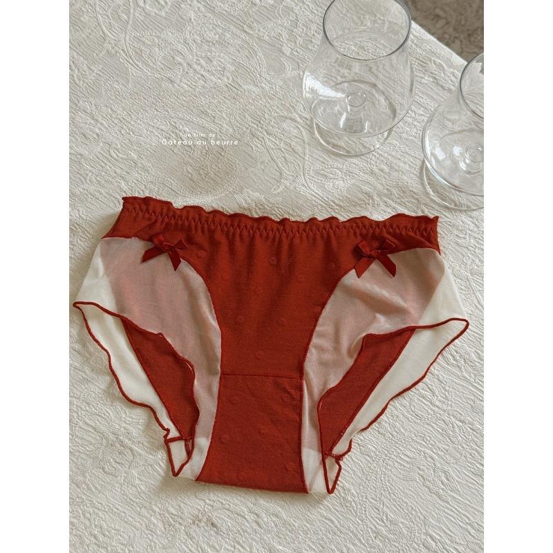 

Женские осенне-зимние милые трусики с бантиком, сеткой в горошек и контрастной расцветкой, теплые и бесшовные L красный