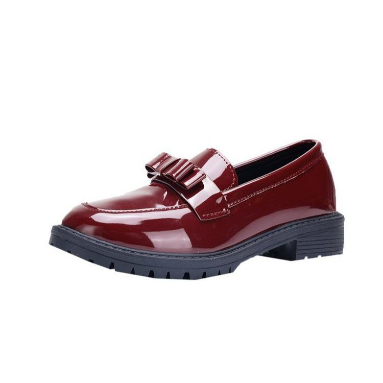 Bright Leather Lacquered Loafers 2025 New Face Tassel Medium Heel Retro European and American Large Size Foreign Trade Fashion Casual Shoes