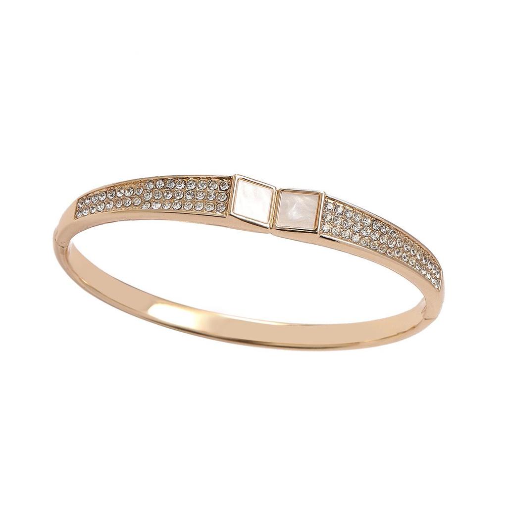 Korean Style Diamond Geometric Bracelet: Elegant Mother-of-Pearl Bangle for Women