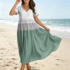 Women's Casual Loose Fit Bohemian Style Gradient Print Short Sleeve V Neck Midi Dress with Elastic Waist and Flowing Skirt for Everyday Wear