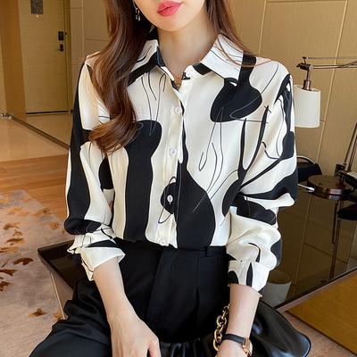Spring Autumn Loose Casual Geometric Printing Blouse Female Long Sleeve Elegant All-match Button Shirt Women Top