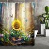 Sunshine Valley Fantasy Sunflower Butterfly Shower Curtain with 12 Hooks for Bathroom Decor