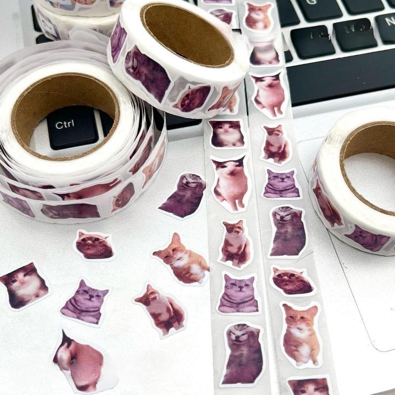 500pcs/roll Round Cat Funny Label Stickers for Packaging Phone Cases Suitcases Laptops Ins Hot Expression Stickers