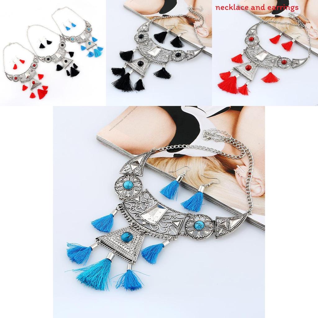 Ethnic Style Simulation Gemstone Decoration Women Necklace With Tassel Design For Travel