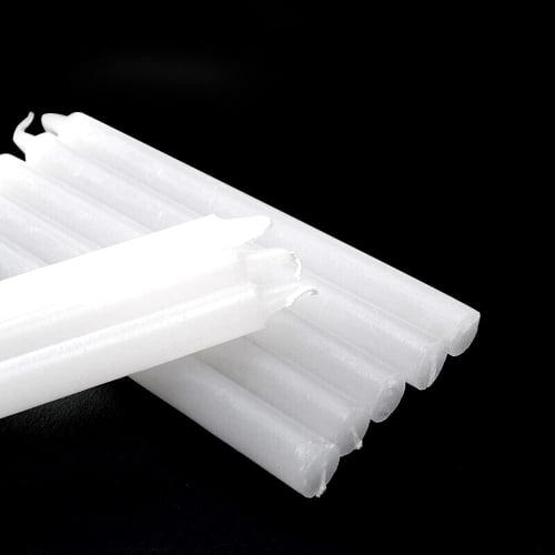 8 white candles, 19mm x 19.5cm, burn time approximately 7 hours, white