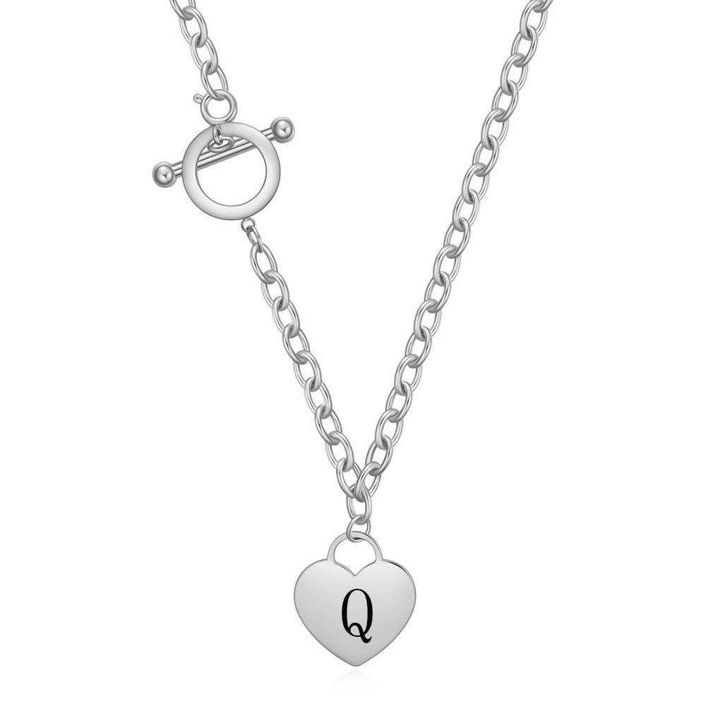 Versatile Heart 26-Letter Stainless Steel Necklace with Engravable Clavicle OT Chain
