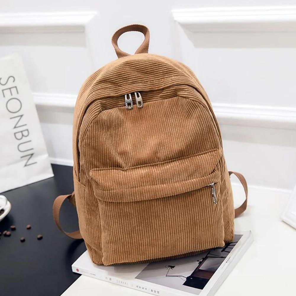 Pure Color Manšestrový batoh Móda Ženy Školní batoh Dámský Batoh Teenger Girl Školní Tašky Žena Mochila Bagpack Pack