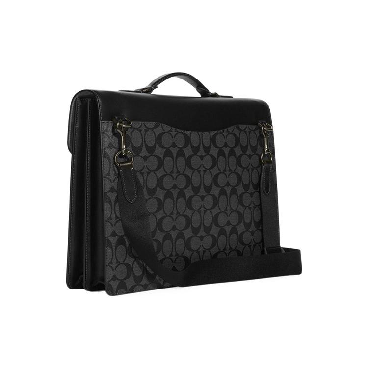 New COACH Graham Coated Canvas With Refined Calfskin Portable One Shoulder Crossbody Briefcase Large Men's Black C9827-QBMI5