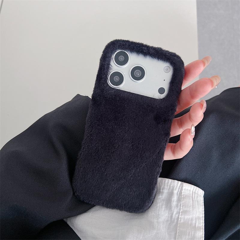 Winter Warm Solid Colors Furry Fluffy Plush Phone Case For iPhone 17 Air 16 15 14 13 Pro Max Shockproof Protective Cover